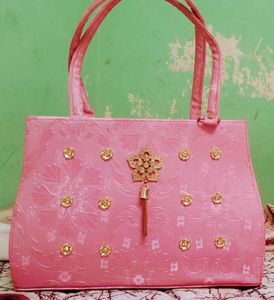 Chic Pink Floral Embellished Handbag