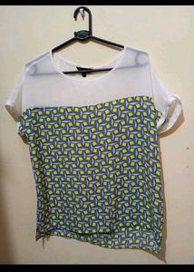 Geometric Print Sheer Top