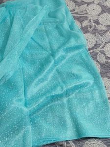 Sky Blue With White 🤍 Printed PointsSaree