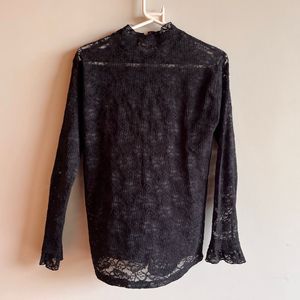 Black Lace Mock Neck Top