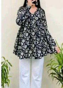 Floral Print Tunic Black Top