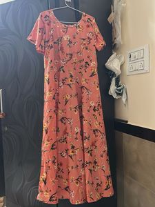 New Coral Flower Print Maxi Dress
