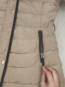 Beige Puffer Coat with Hood