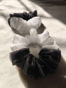 Premium Black And White Organza Scrunchie Combo
