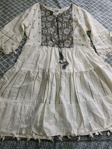 White & Grey Embroidered Boho Dress