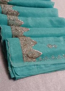 Teal Saree with Silver Embellishments
