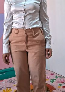 Greyish/ Light Blueish Satin Shirt For Slim Girls