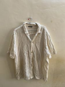 Zudio Off-White Knitted Collared Shirt