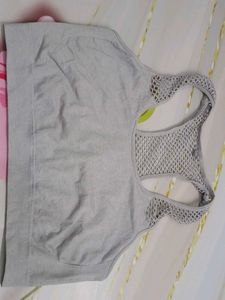 (100)Gray Workout Top with Mesh Detail