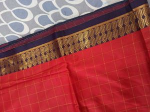 Brand New Soft Silk Saree Red Body And Blue Zari Border All Over Checks With Blouse Pc