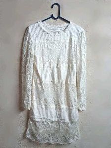 Partywear Lace Mini Dress Layered White