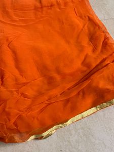 Plain Orange Saree With Designer Blouse