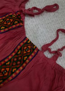 Dark Pink Off Shoulder Embroidered Top