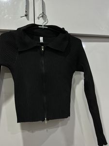 Zip Up Fitted Top Black