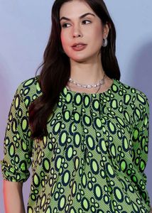 Animal Print Puff Sleeves Round Neck Top