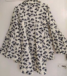 Cream Bird Printed Empire Top