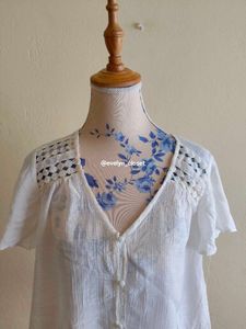 White Crochet Detail Tie-Front Top