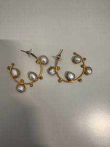 Pearl Embellished Hoop Earrings in