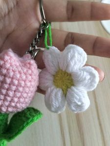 Crocheted Tulip Flower Keychain