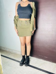 Olive Green Denim Skirt