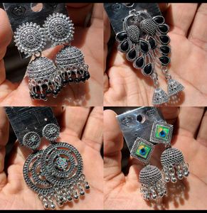 Boho Silver Jhumka Earring Set