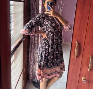 black Floral Print Dress