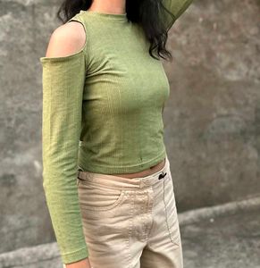 Green Ribbed Cut Out Top