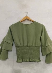 Olive Green Ruffle Sleeve Top