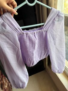trendy crochet top in lilac colour