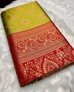 Green &amp; Red Banarasi Silk Saree