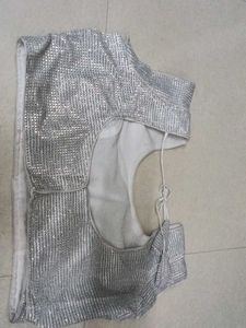 White Colour Shinny Blouse Festive Wear