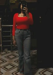 Square Neck Full Sleeve Casual Ribbed Top