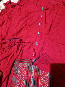 Red Embroidered Button-Down Tunic