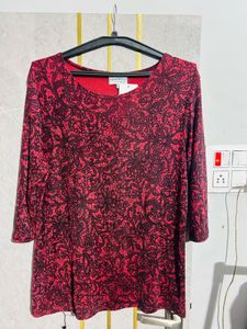 Red & Black Floral Top