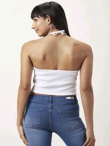 People By Pantaloons White Halter Neck Crop Top