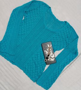Teal V-Neck Knit Top