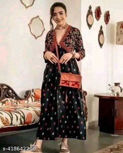Trendy Black Floral Printed Anarkali Kurti