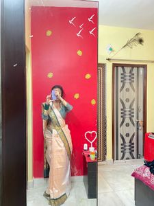 Elegant Peach Saree With Blouse Size Small