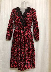 Red Printed Velvet Mini Dress
