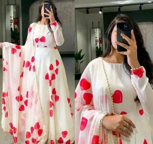 Romantic White Red Heart Print Flowy Maxi Dress