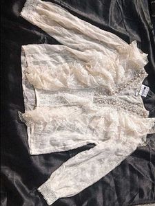 Heavy Industry Beaded Rufle Lace Spring V-neck Top