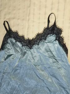 Blue Satin Lace Trim Cami