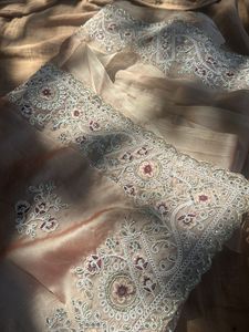 Soft Peach Embroidered Saree with Elegant Floral W