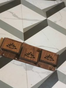 Wooden Wall Organizer with Key Hooks
