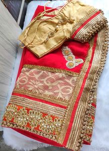 Elegant Red &amp; Gold Sari with Blouse
