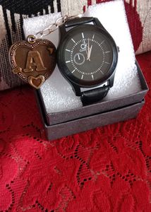 A New Cool and Trendy CK Black Wrist Watch For Men With Letter A Key Chain Free With Box Packing,For Causal Outfit and a Comfortable Watch.