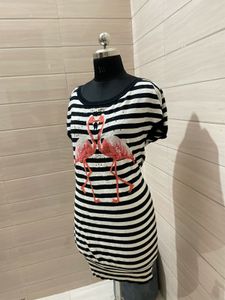 Striped Flamingo Print Dress
