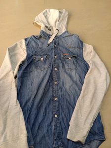 Denim Hoodie Shirt, S Size