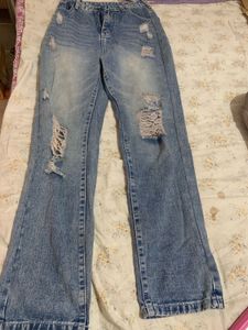 Distressed Light Wash Wide Leg Jeans