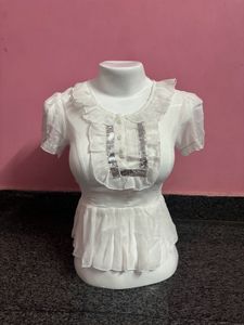 🦢y2k fitted sheer ruffle sequin top 🦢